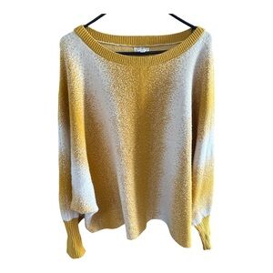 Wonderly Mustard and Cream Women's Sweater Dolman Sleeves Color Noise Ombré